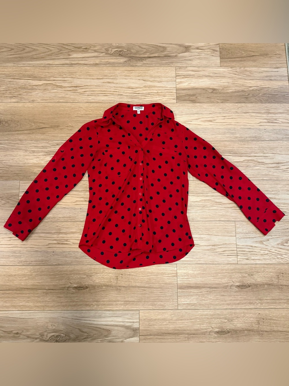 Express Portofino Shirt - Slim Fit Red Navy Polka Dots